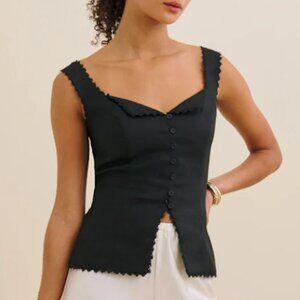 BEST Reformation Viola Linen Top Sz4 Black Noir Spring French Causal Sleeveless